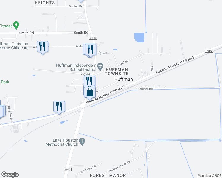 map of restaurants, bars, coffee shops, grocery stores, and more near 12700 Farm to Market 1960 in Huffman