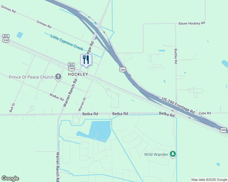 map of restaurants, bars, coffee shops, grocery stores, and more near 26703 Betka Road in Hockley
