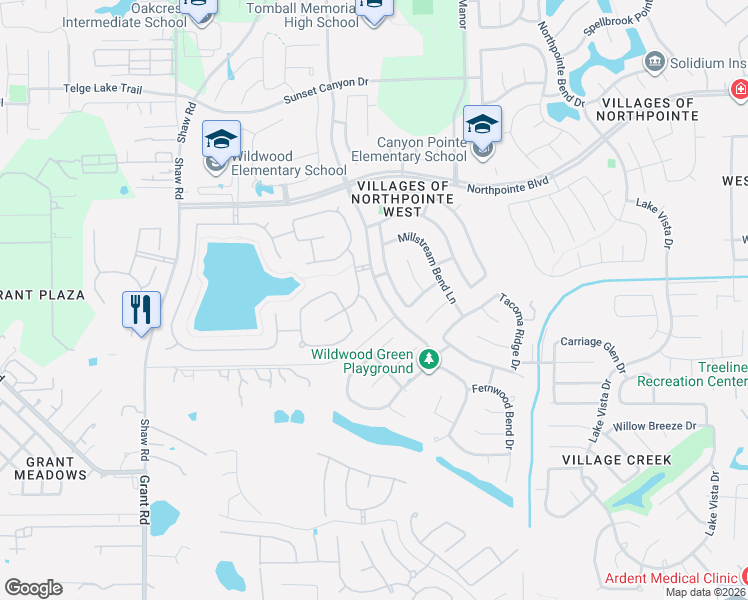 map of restaurants, bars, coffee shops, grocery stores, and more near 18526 Northpointe Ridge Lane in Tomball