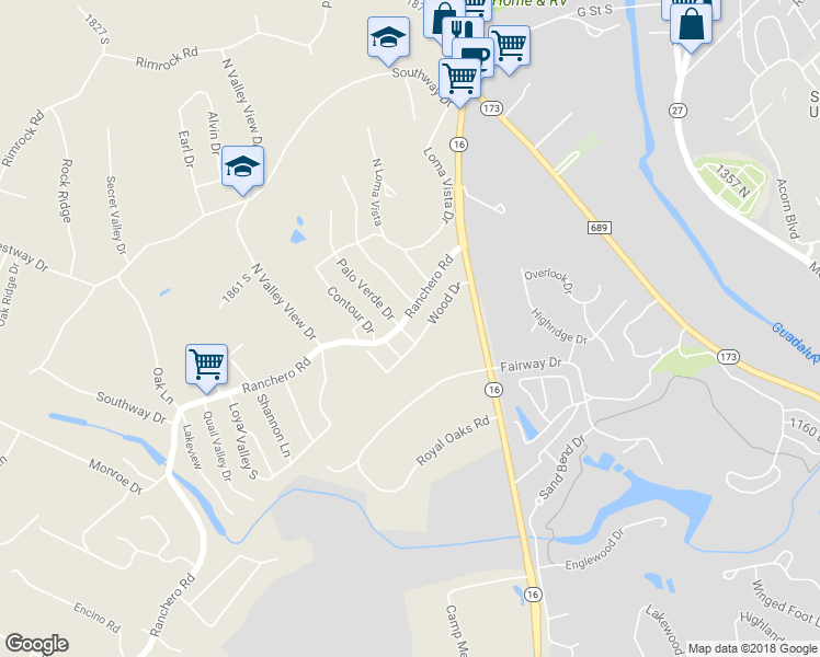 map of restaurants, bars, coffee shops, grocery stores, and more near 105 Palo Verde Drive in Kerrville