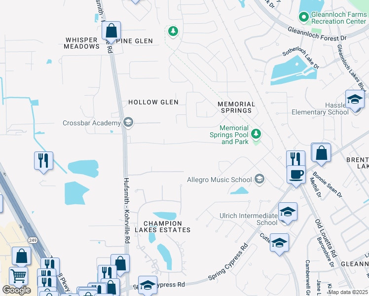 map of restaurants, bars, coffee shops, grocery stores, and more near 11002 Indian Trails Drive in Tomball