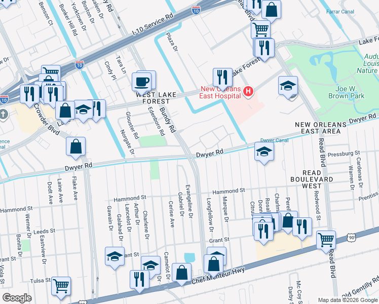 map of restaurants, bars, coffee shops, grocery stores, and more near in New Orleans