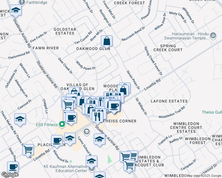 map of restaurants, bars, coffee shops, grocery stores, and more near 6919 Clee Lane in Spring