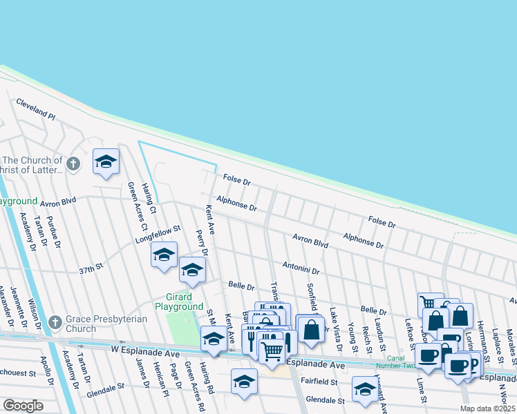 map of restaurants, bars, coffee shops, grocery stores, and more near 4904 Kennedy Street in Metairie