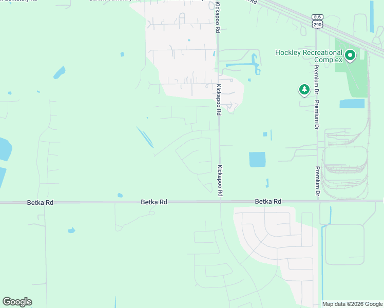 map of restaurants, bars, coffee shops, grocery stores, and more near 17516 Kickapoo Road in Waller