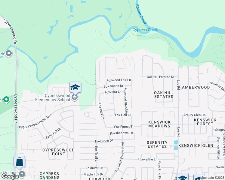 map of restaurants, bars, coffee shops, grocery stores, and more near 7227 Foxvista Lane in Humble