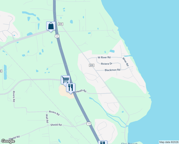 map of restaurants, bars, coffee shops, grocery stores, and more near 530 Chinkapin Court in Green Cove Springs