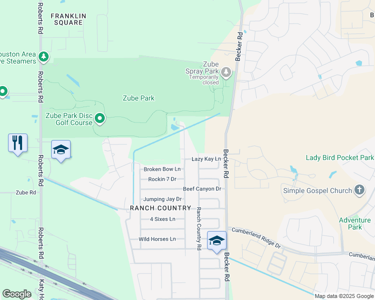 map of restaurants, bars, coffee shops, grocery stores, and more near 17814 Bullis Gap Drive in Hockley