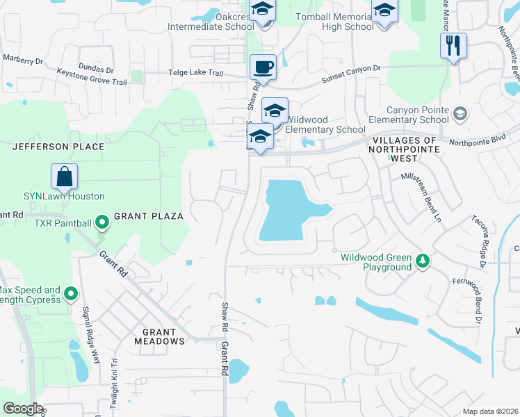 map of restaurants, bars, coffee shops, grocery stores, and more near 18622 Spellman Ridge Drive in Tomball