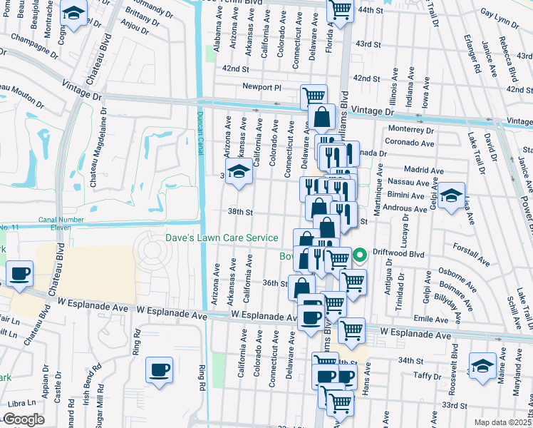 map of restaurants, bars, coffee shops, grocery stores, and more near 3801 Colorado Avenue in Kenner