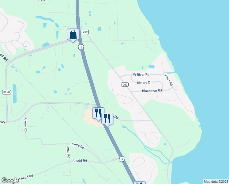 map of restaurants, bars, coffee shops, grocery stores, and more near 542 Chinkapin Court in Green Cove Springs