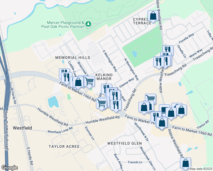 map of restaurants, bars, coffee shops, grocery stores, and more near 2257 Millstone Drive in Houston