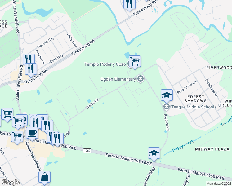 map of restaurants, bars, coffee shops, grocery stores, and more near 21800 Baumgartner Road in Humble