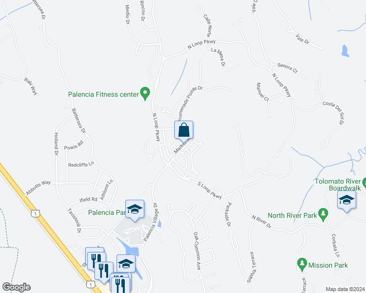 map of restaurants, bars, coffee shops, grocery stores, and more near 604 Market Street in St. Augustine