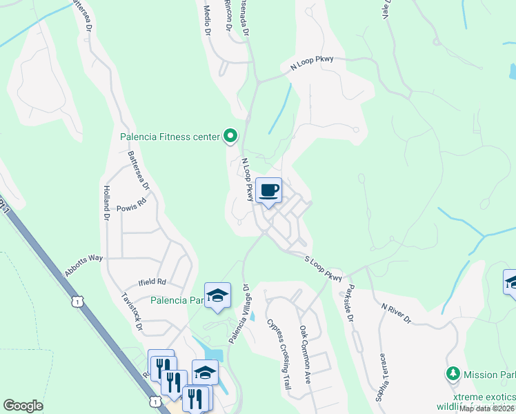 map of restaurants, bars, coffee shops, grocery stores, and more near 1950 North Loop Parkway in St. Augustine