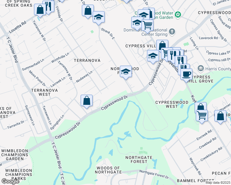 map of restaurants, bars, coffee shops, grocery stores, and more near 5600 Cypresswood Drive in Spring