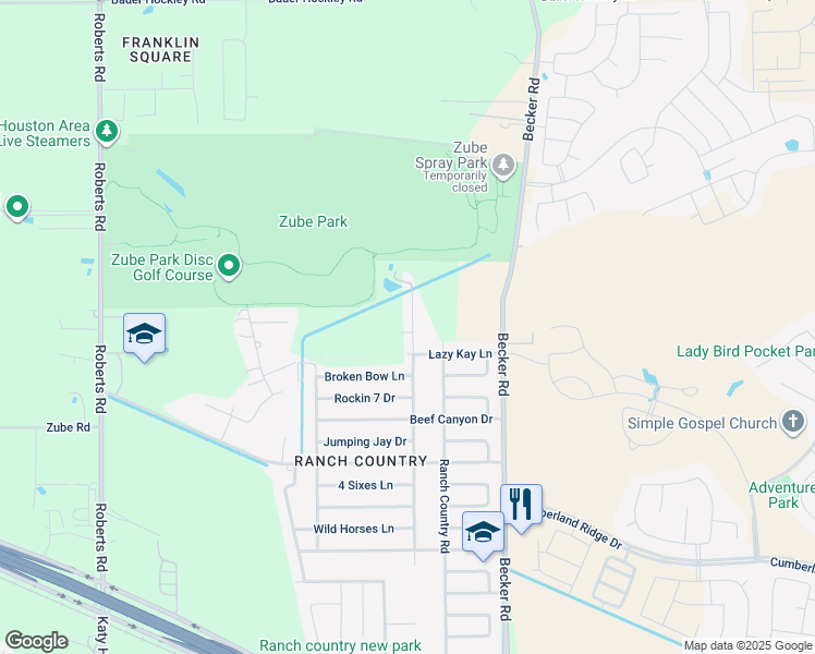 map of restaurants, bars, coffee shops, grocery stores, and more near 17823 Bullis Gap Drive in Hockley