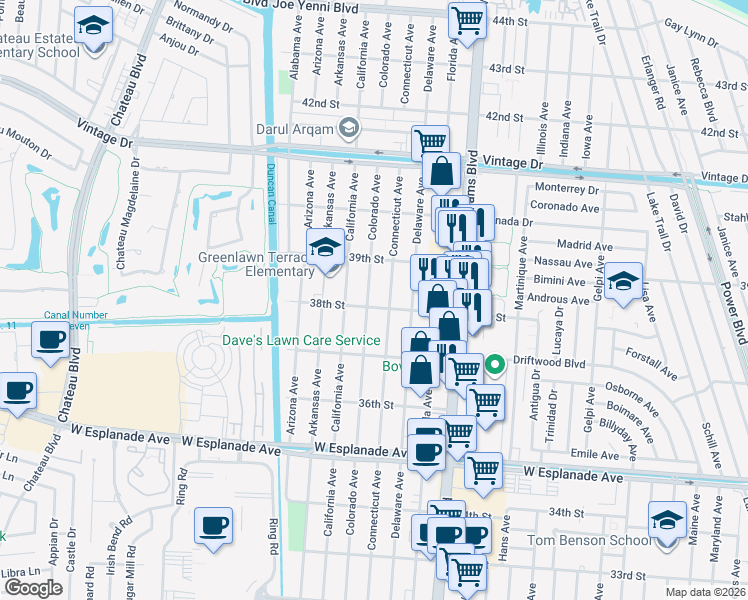 map of restaurants, bars, coffee shops, grocery stores, and more near 3801 Colorado Avenue in Kenner