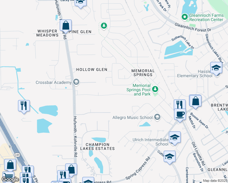map of restaurants, bars, coffee shops, grocery stores, and more near 11002 Indian Trails Drive in Tomball