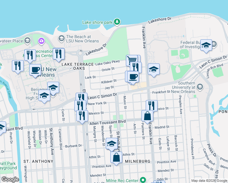 map of restaurants, bars, coffee shops, grocery stores, and more near in New Orleans