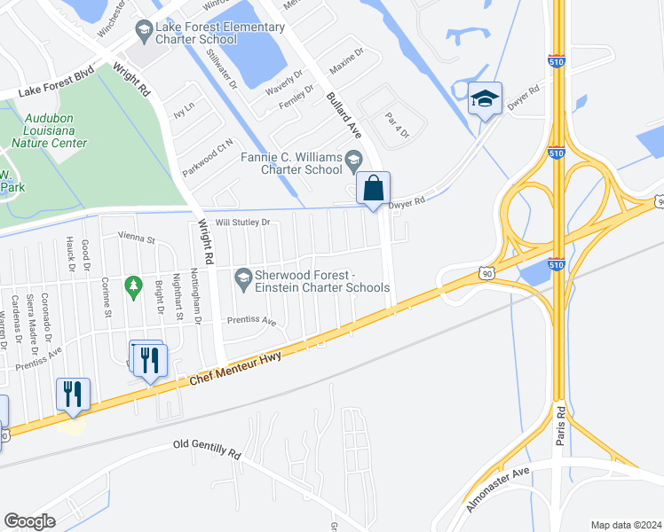 map of restaurants, bars, coffee shops, grocery stores, and more near 4808 West Adams Court in New Orleans