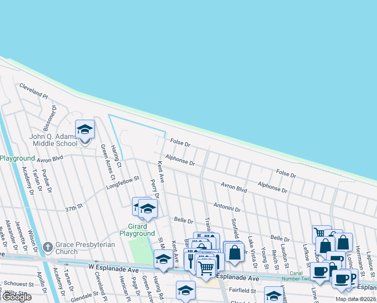 map of restaurants, bars, coffee shops, grocery stores, and more near 4904 Kennedy Street in Metairie