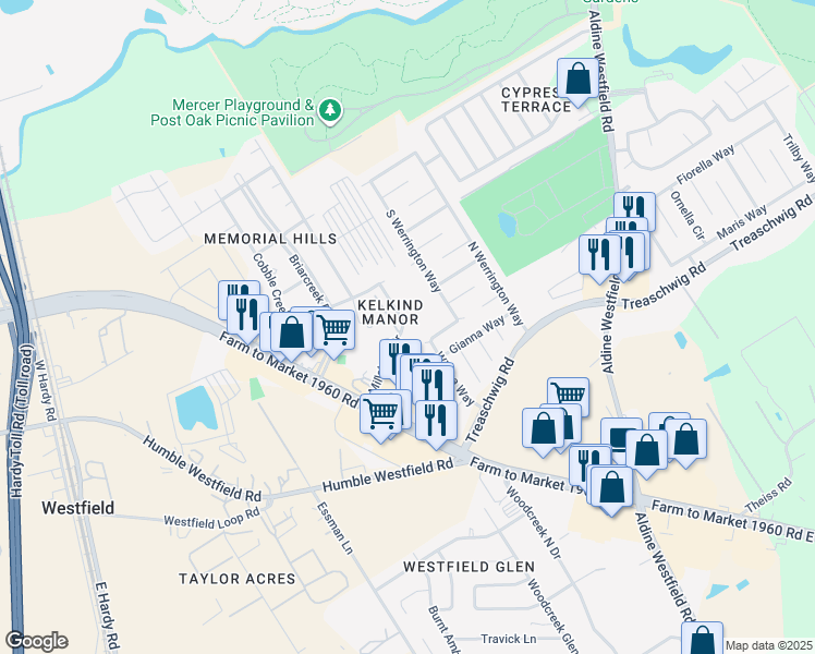 map of restaurants, bars, coffee shops, grocery stores, and more near 2257 Millstone Drive in Houston