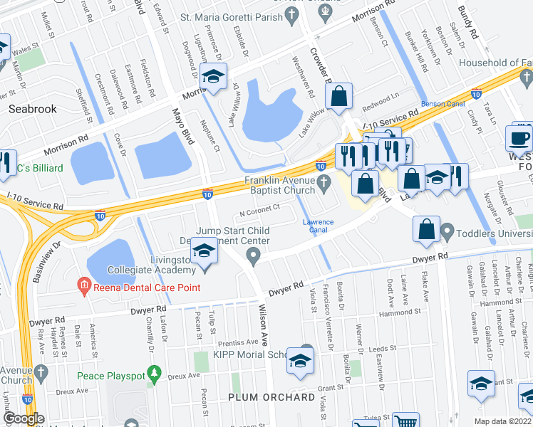 map of restaurants, bars, coffee shops, grocery stores, and more near 7812 North Coronet Court in New Orleans