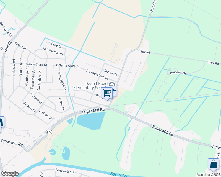 map of restaurants, bars, coffee shops, grocery stores, and more near 1103 Daspit Road in New Iberia