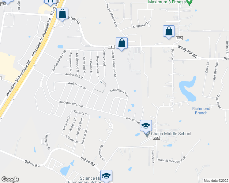 map of restaurants, bars, coffee shops, grocery stores, and more near 322 Dandelion Loop in Kyle
