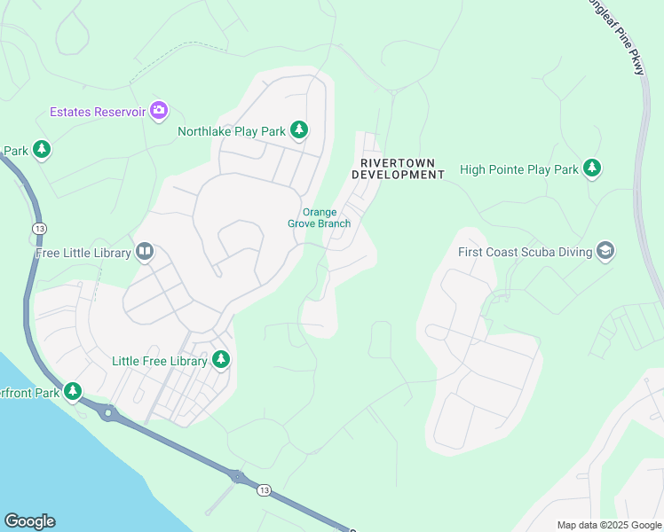 map of restaurants, bars, coffee shops, grocery stores, and more near 25 Pine Beach Drive in Jacksonville