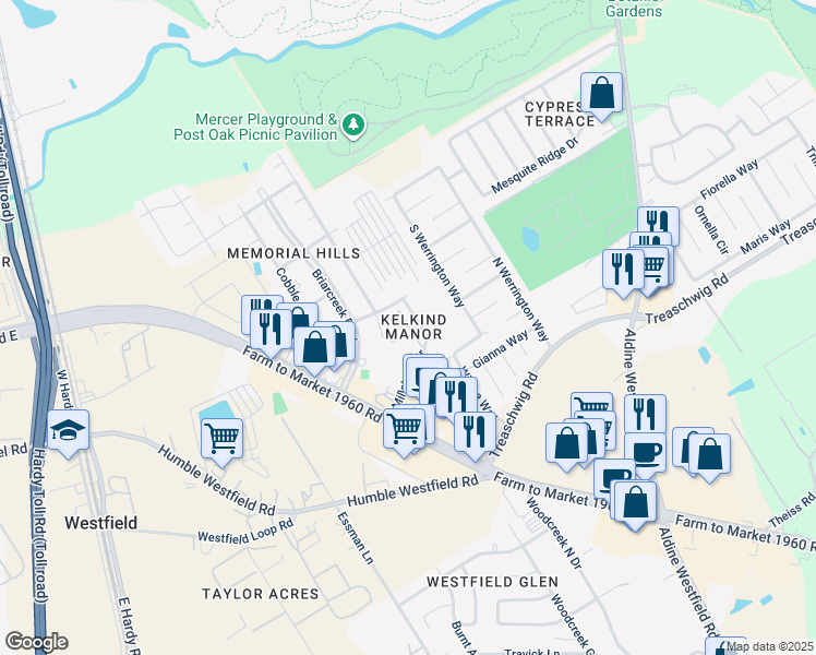 map of restaurants, bars, coffee shops, grocery stores, and more near 2257 Millstone Drive in Houston