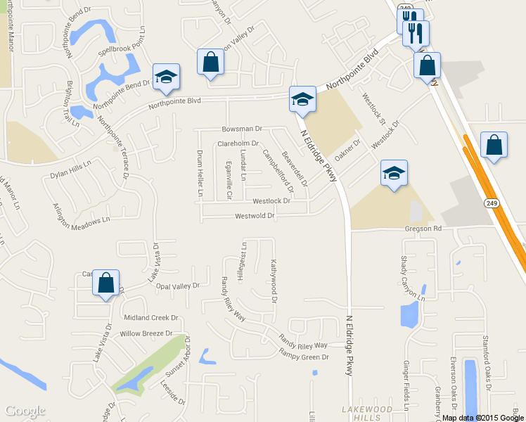 map of restaurants, bars, coffee shops, grocery stores, and more near 12218 Westwold Drive in Tomball