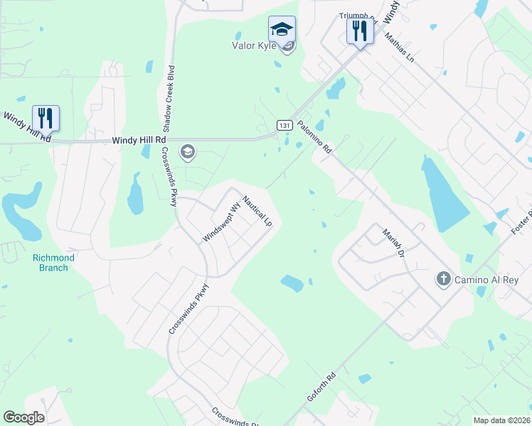 map of restaurants, bars, coffee shops, grocery stores, and more near 466 Nautical Loop in Kyle