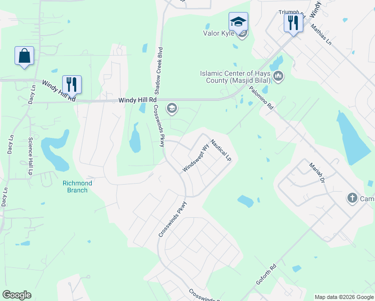 map of restaurants, bars, coffee shops, grocery stores, and more near 705 Nautical Loop in Kyle