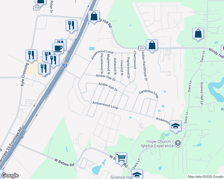 map of restaurants, bars, coffee shops, grocery stores, and more near 188 Ashwood South in Kyle