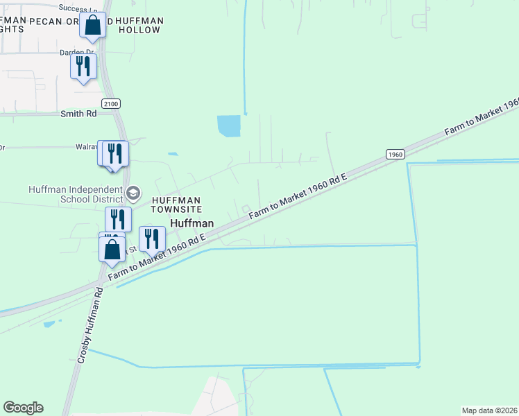 map of restaurants, bars, coffee shops, grocery stores, and more near 12911 Farm to Market 1960 in Huffman