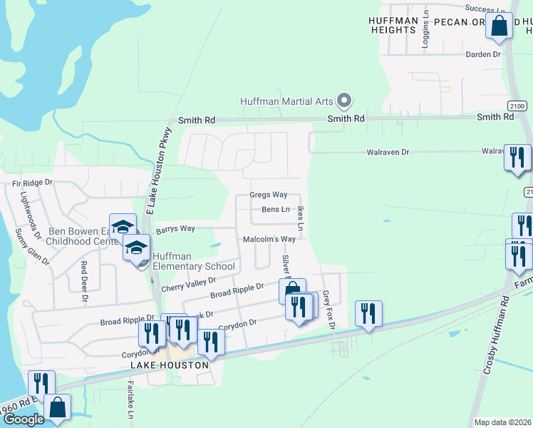 map of restaurants, bars, coffee shops, grocery stores, and more near 846 Bens Lane in Huffman