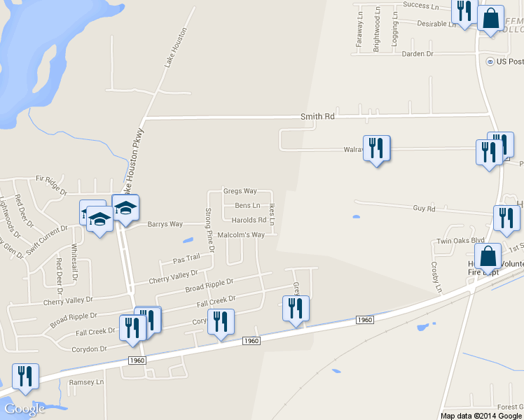 map of restaurants, bars, coffee shops, grocery stores, and more near 938 Bens Lane in Huffman