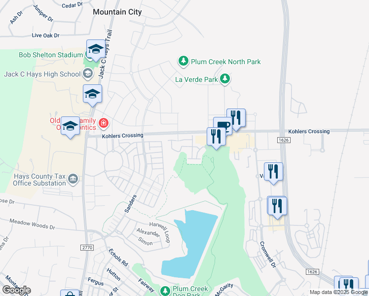 map of restaurants, bars, coffee shops, grocery stores, and more near 510 Kohlers Crossing in Kyle