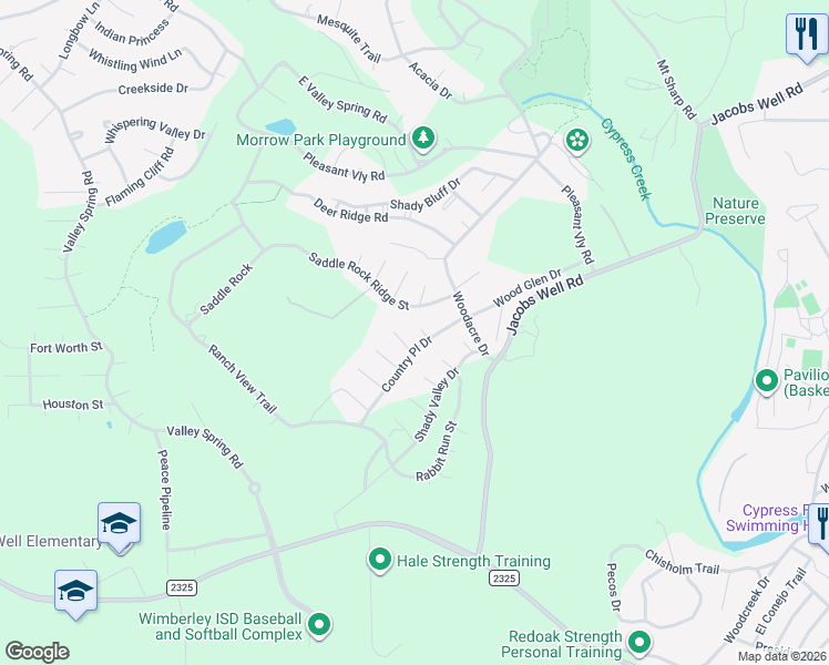 map of restaurants, bars, coffee shops, grocery stores, and more near 4 Windfern Way in Wimberley