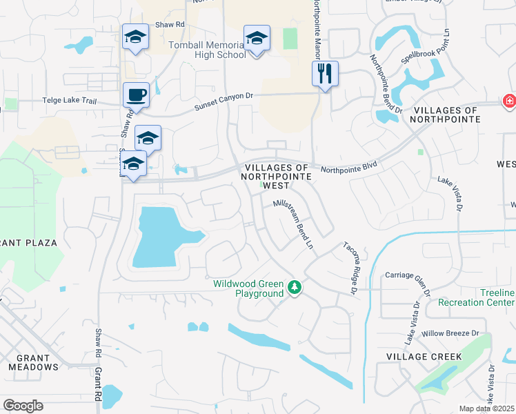 map of restaurants, bars, coffee shops, grocery stores, and more near 18635 Bristol Point Ln in Tomball