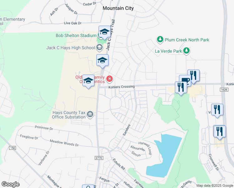 map of restaurants, bars, coffee shops, grocery stores, and more near 1059 Powell in Kyle