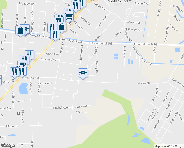 map of restaurants, bars, coffee shops, grocery stores, and more near 406 Calvin Drive in Bridge City