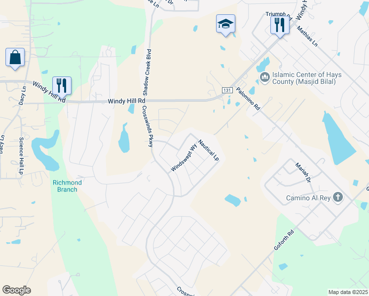 map of restaurants, bars, coffee shops, grocery stores, and more near 705 Nautical Loop in Kyle