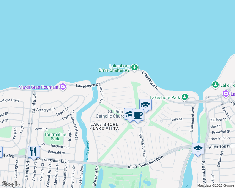 map of restaurants, bars, coffee shops, grocery stores, and more near 14 Stilt Street in New Orleans