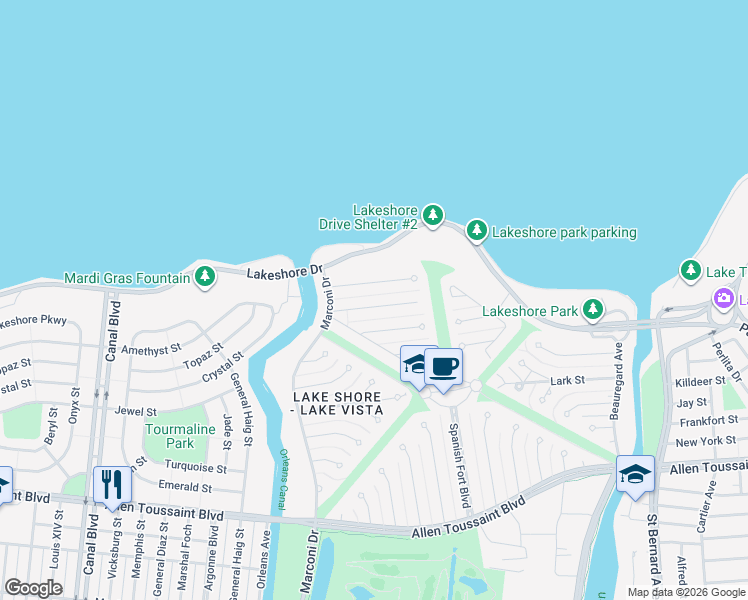 map of restaurants, bars, coffee shops, grocery stores, and more near 14 Stilt Street in New Orleans