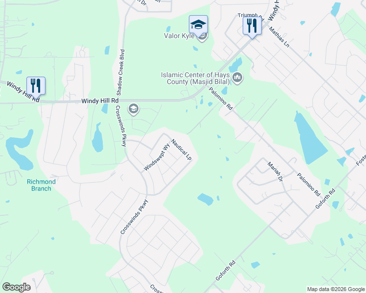 map of restaurants, bars, coffee shops, grocery stores, and more near 466 Nautical Loop in Kyle
