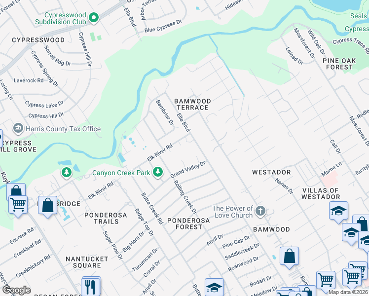 map of restaurants, bars, coffee shops, grocery stores, and more near 17922 Pinto Circle in Houston