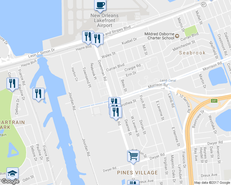 map of restaurants, bars, coffee shops, grocery stores, and more near 7326 Alabama Street in New Orleans